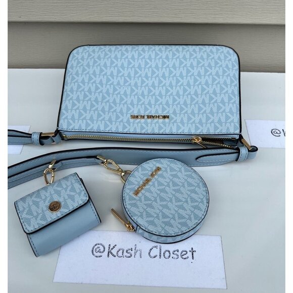 Michael Kors crossbody tech attach small jet set travel MK signature pale ocean - Picture 3 of 8